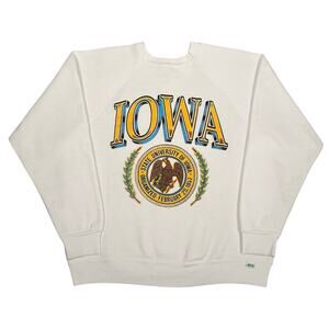 Vintage Iowa State University 80s Raglan Crewneck Sweatshirt USA White Medium